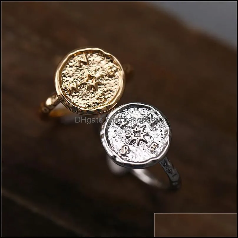  design compass round coin rings personality signet ring gold silver color ring for women men wholesale jewelry