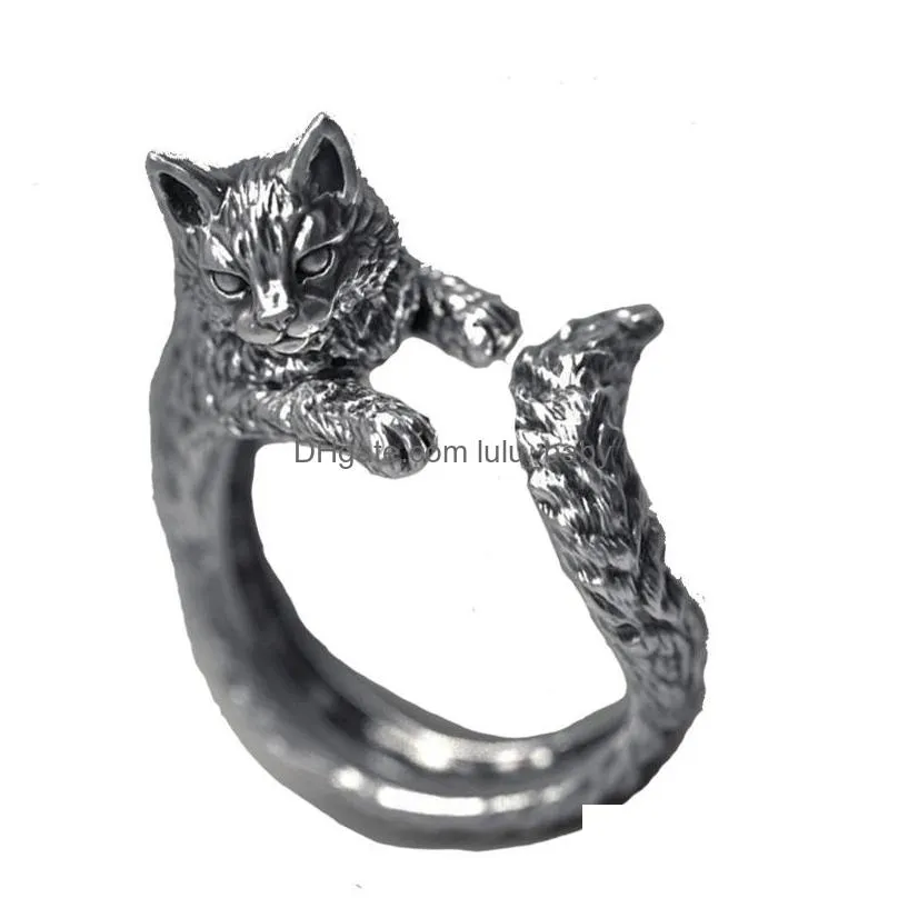 fashion jewelry cat ring vintage black sliver opening adjustable cat ring