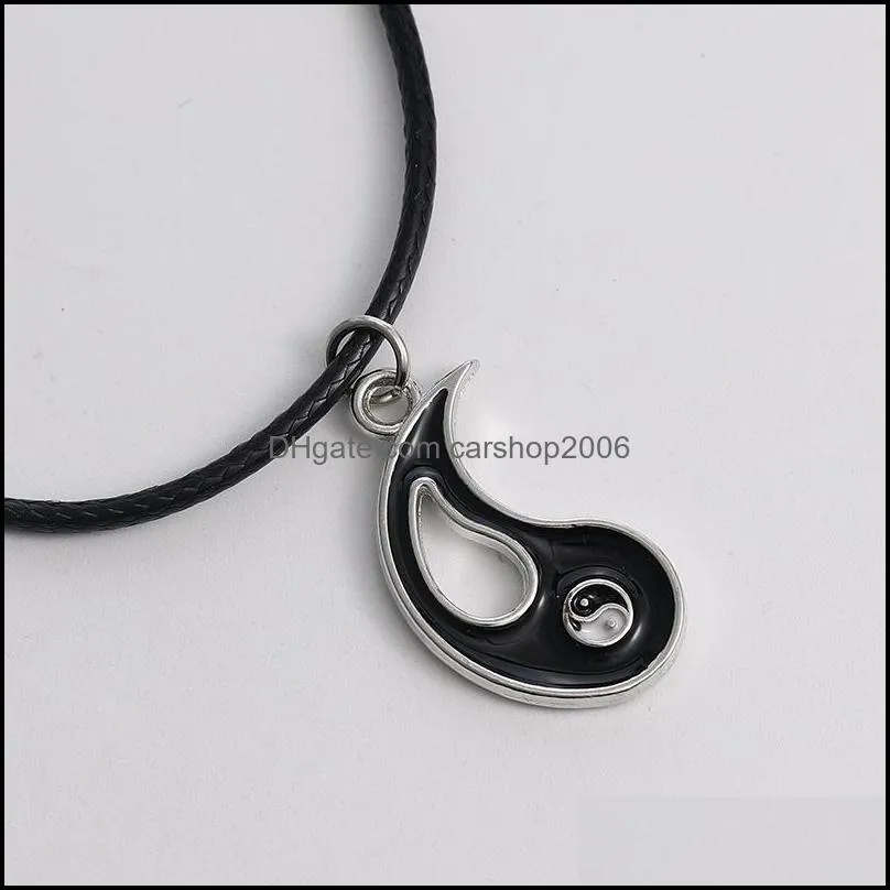  black white couple pendants rope chain necklaces for women men splice gossip tai chi yin yang necklaces christmas valentine gift