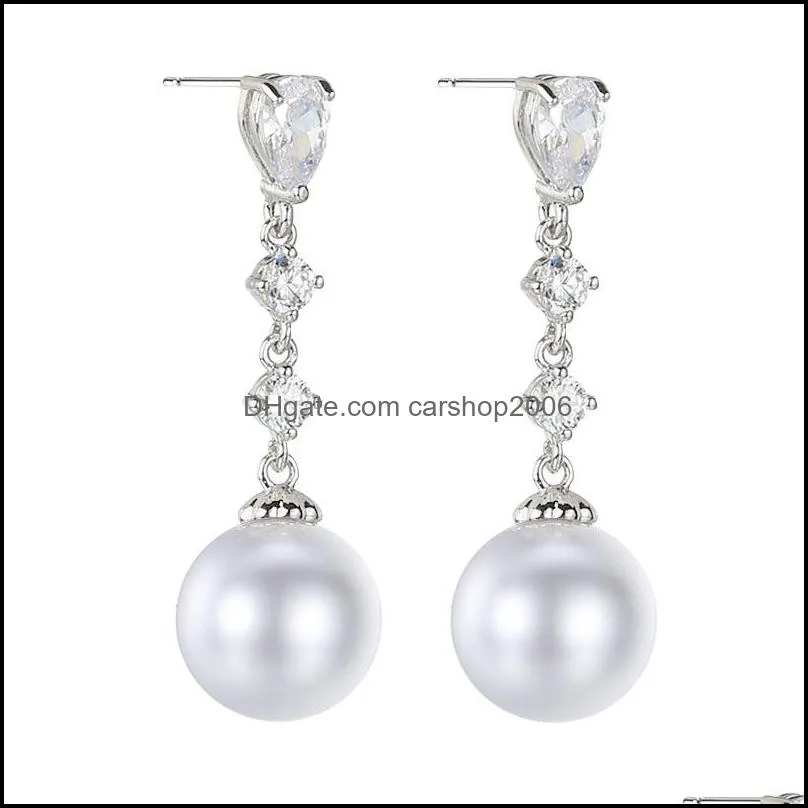  cubic zirconia pearl teardrop earrings wedding dangle earring for brides women party jewelry platinum plated