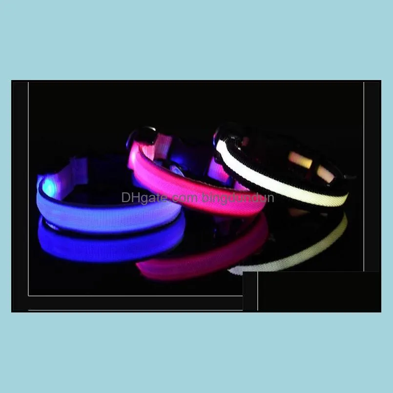 newest nylon led dog collar night safety flashing glow in the dark leash dogs luminous fluorescent collars pet supplies