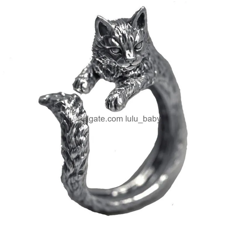 fashion jewelry cat ring vintage black sliver opening adjustable cat ring