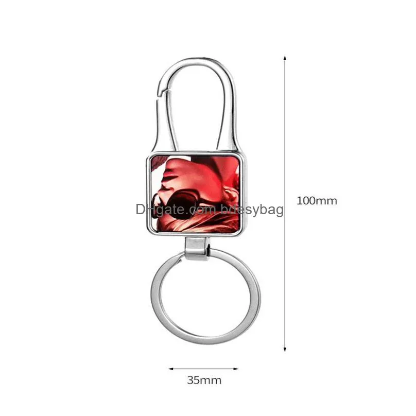 diy sublimation blank carabiner keychains alloy square designer keychain silver plated lover car key ring for woman man souvenir family birthday jewelry