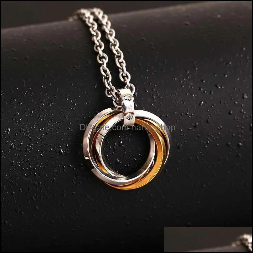 s1800 fashion jewelry three ring necklace stainless steel pendant necklace c3