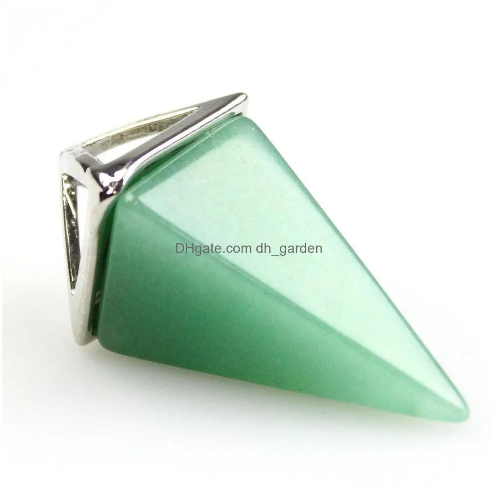 natural crystal square cone shape chakra stone pendulum charms rose quartz pendants for jewelry accessories diy making wholesale