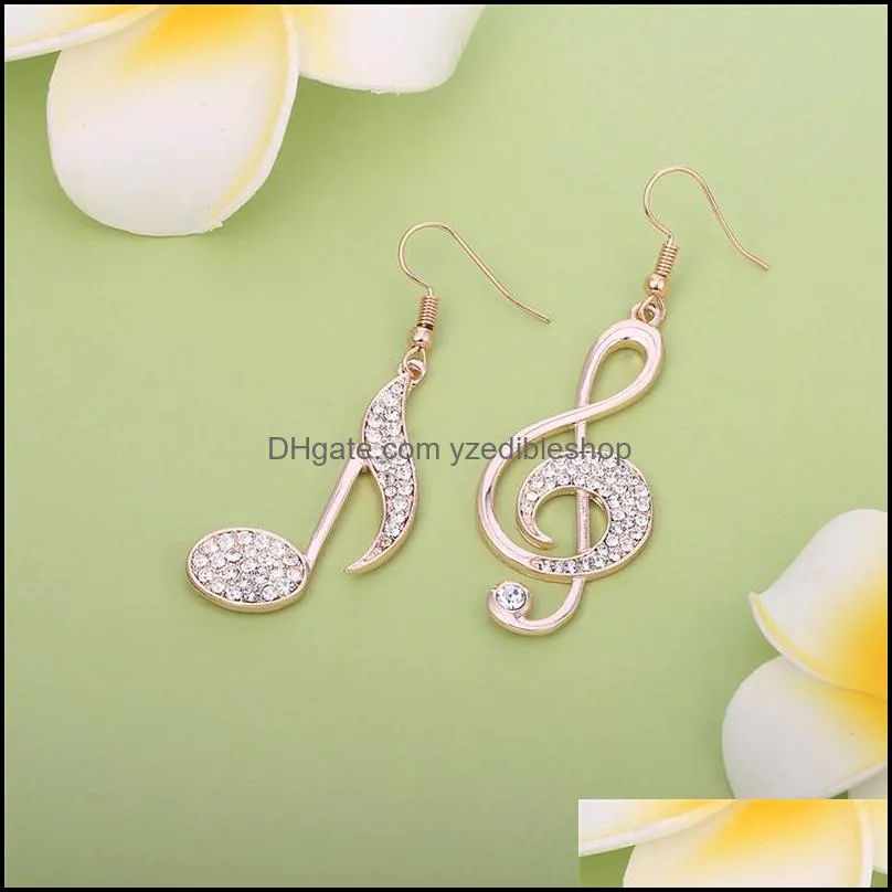  personality geometric music dream symbol dangle earrings music notes asymmetric ear hook crystal silver color earrings for women