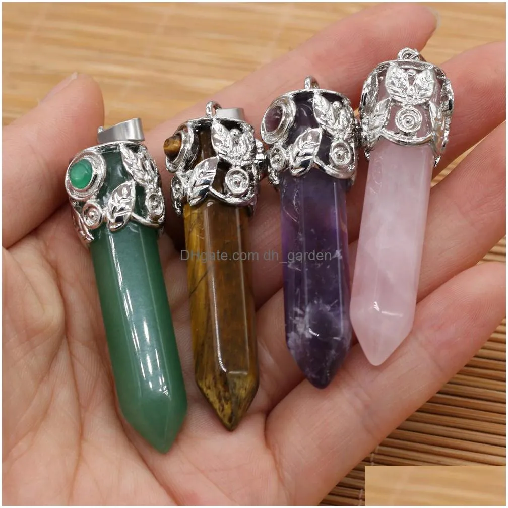 natural stone chakra charms hexagon shape pendulum pendant rose quartz healing reiki crystal finding for diy necklaces women fashion jewelry
