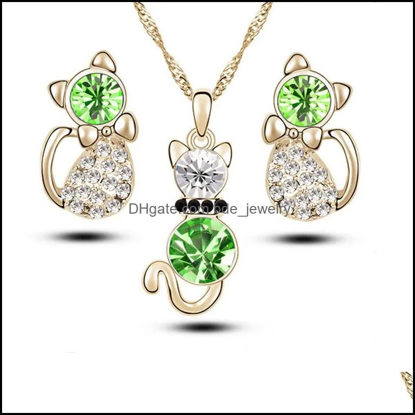 fashion cat crystal jewelry sets high quality necklace earrins sets 6 colors min order 1832 t2