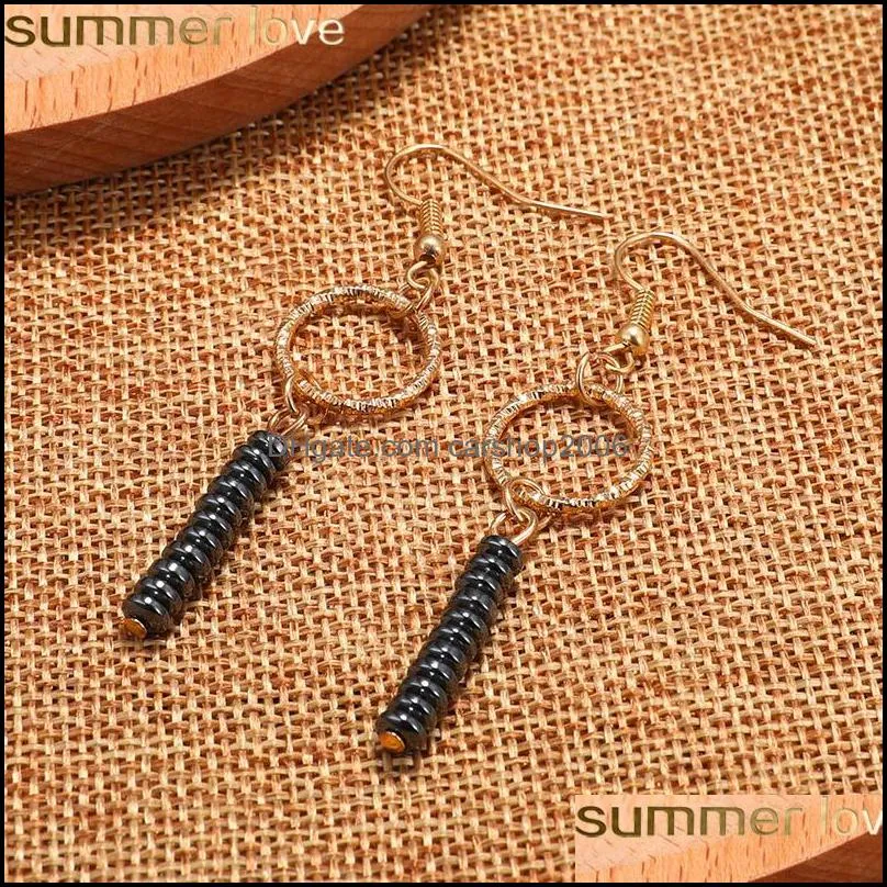  trendy copper hoop earrings hematite stone bead long dangle earrings irregular hematite beaded drop earring for women design
