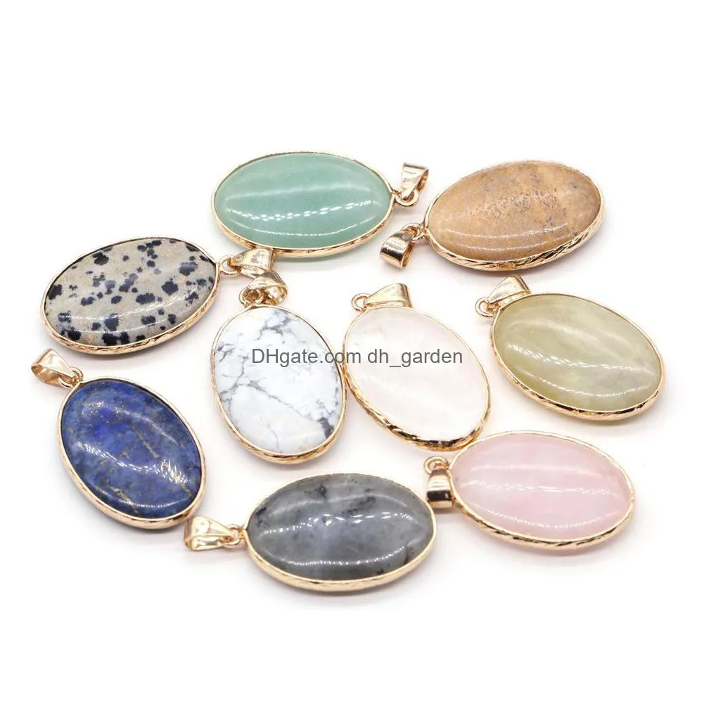 delicate natural stone charms oval rose quartz lapis lazuli turquoise opal pendant diy for necklace earrings jewelry making 22x35mm