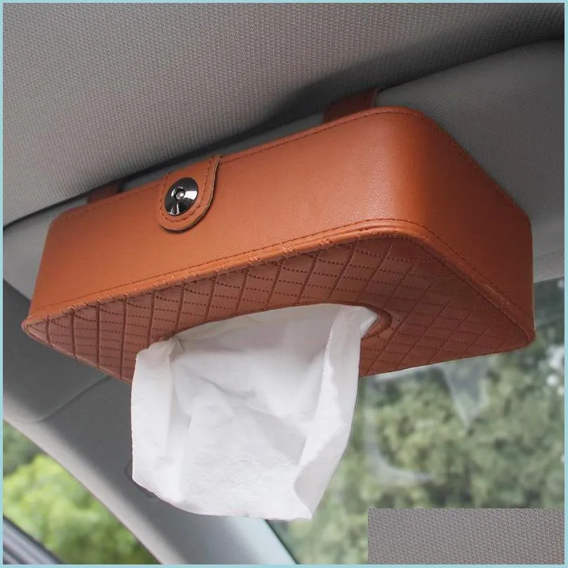 car sun visor holder pu leather hanging bag for paper towel napkin storage organizer case dispenser