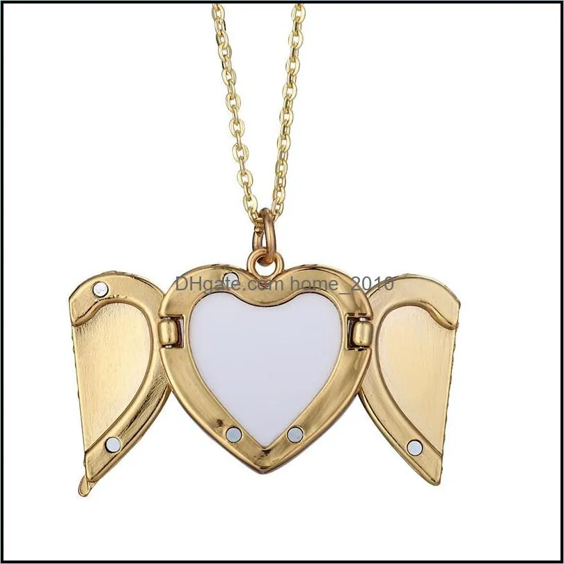 sublimation blanks necklace decorations locket fashion angel wings transfer printing heart shape consumables for diy jewelry making p o pendant