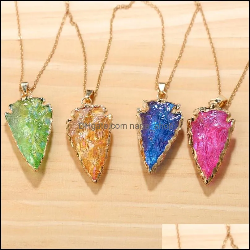 fashion colorful natural stone necklaces healing crystal quartz druzy pendant gold chains for women jewelry gift c3