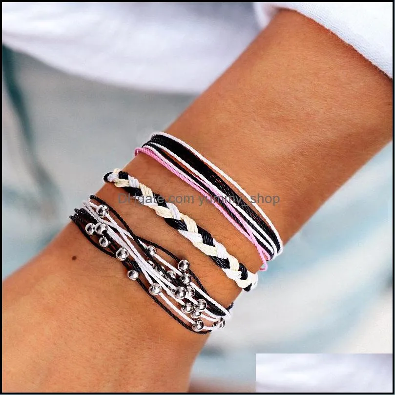 fashion multilayer wax rope bracelet set bohemia jewelry small bead charm bracelets bangles for girl women jewelry