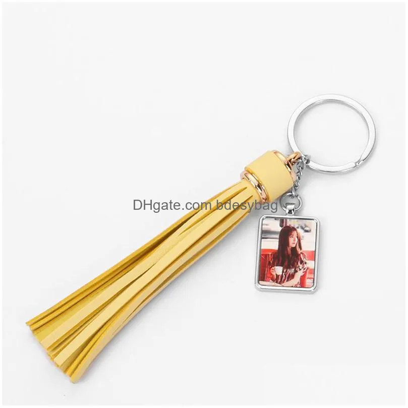 tassel leather sublimation blank keychains designer accessoy diy round square keychain wallet handbag car key ring jewelry for woman man friend birthday