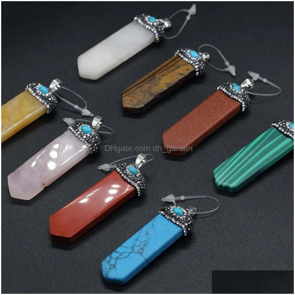 wrap natural stone 7 chakra charms sword shape rose quartz healing reiki crystal tiger eye pendant finding for diy men necklaces jewelry