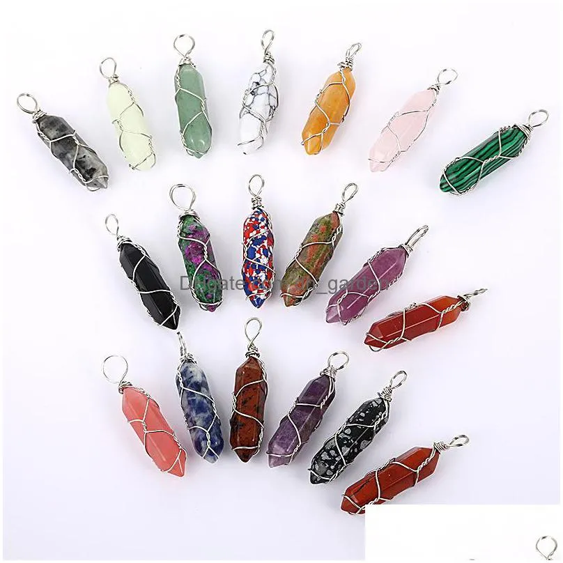 fashion wire wrap rose crystal quartz charms natural stone hexagon healing charms pendant for earrings necklace jewelry making