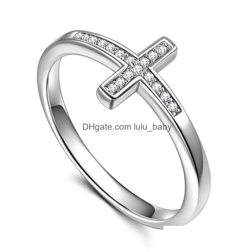 fashion jewely cross ring micro zircon copper plated silver ring