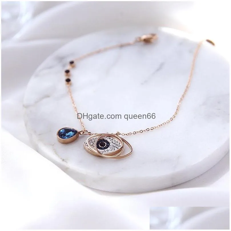 fashion jewelry titanium steel evil eye anklet for women blue eyes charms pendant rose gold chain anklets