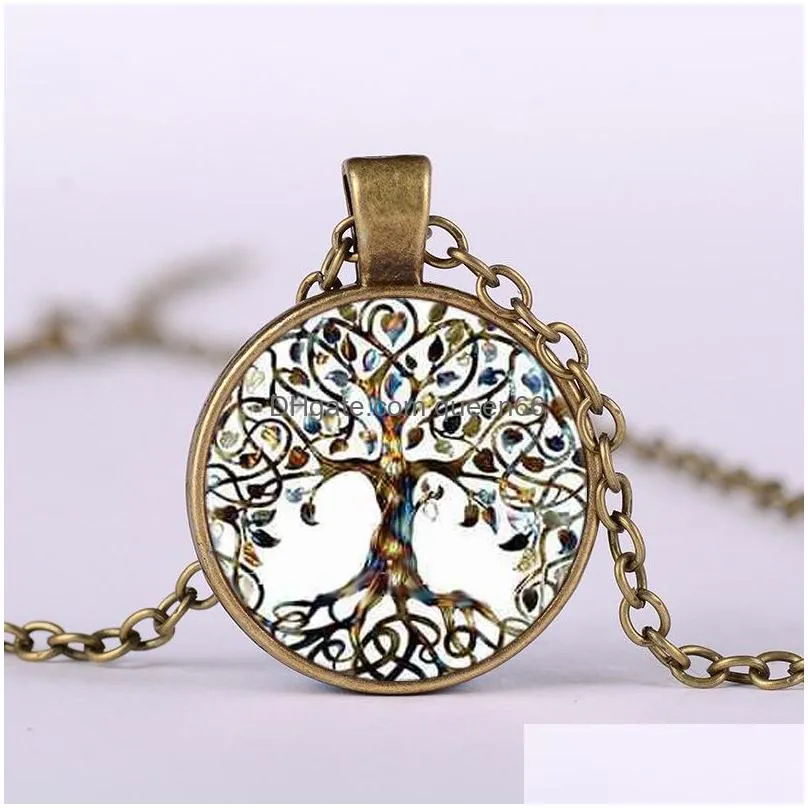 fashion jewelry vintage time gem cabochon tree of life pendant necklace
