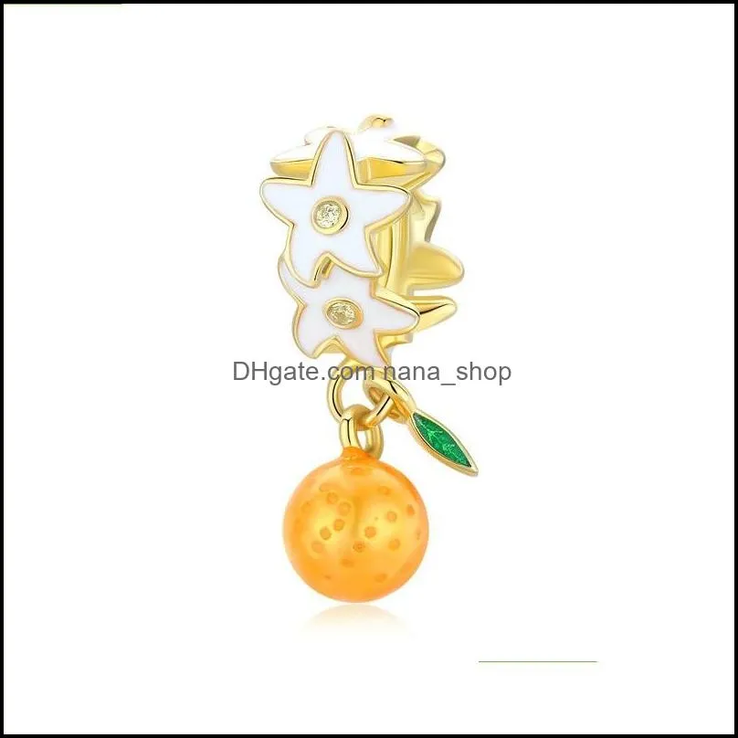 925 sterling silver cz orange fruit charm beads for original bracelet silver 925 diy jewelry charm accessories 112c3