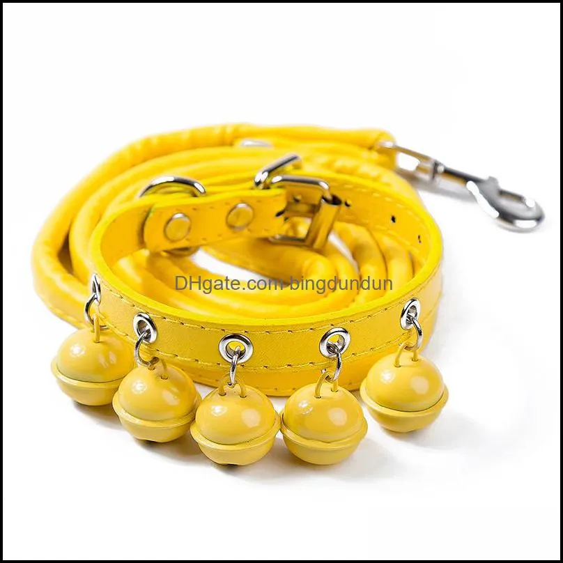 new cute solid color bell collar cat jewelry teddy pet bell collars leash set