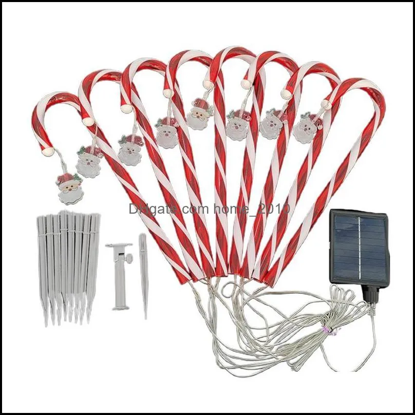 8pcs christmas solar powered candy cane lights with stake stars snowflakes santa pathway markers lamp garden decor
