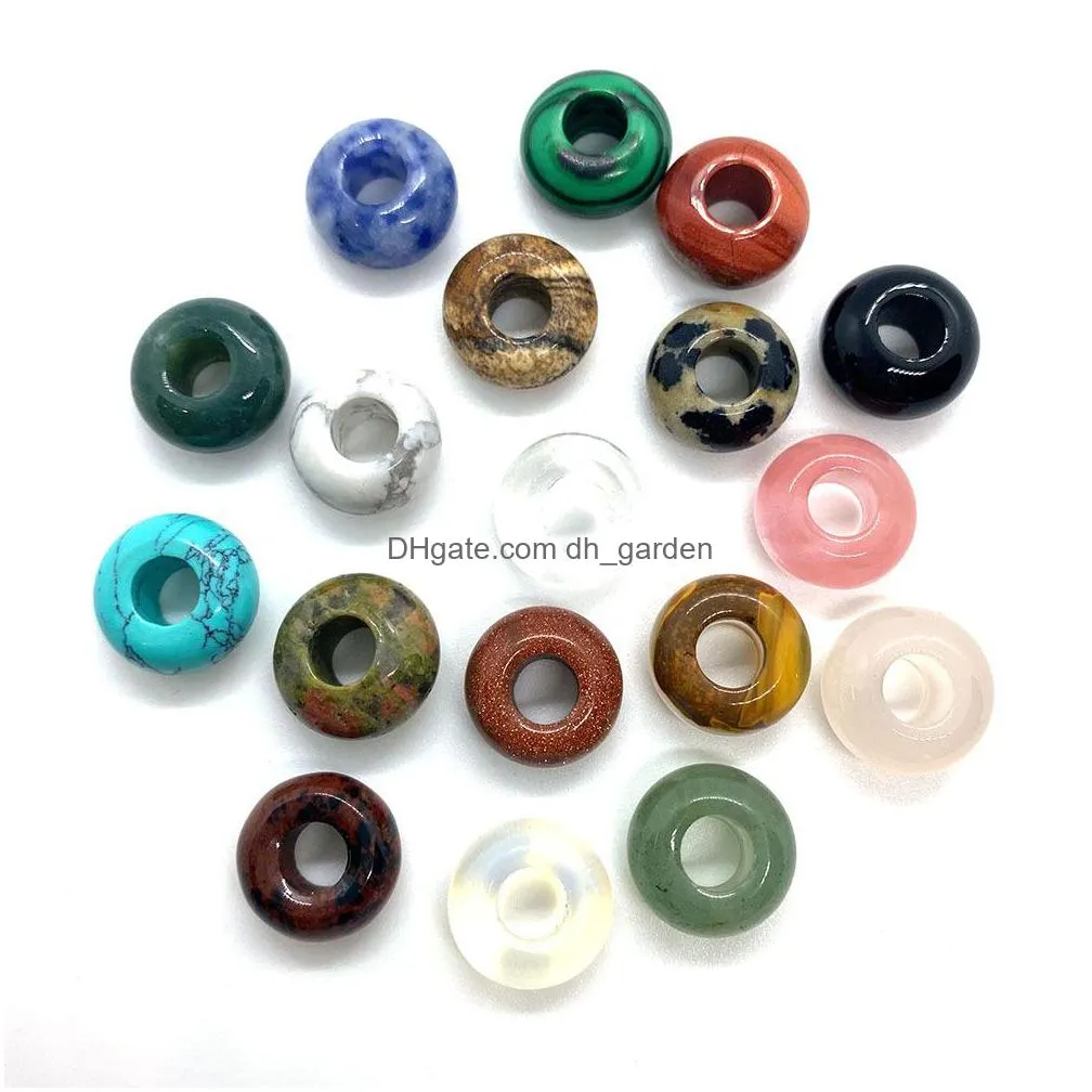 8x14mm big hole charms natural round jade stone crystal spacer beads charm pendant for jewelry making accessories