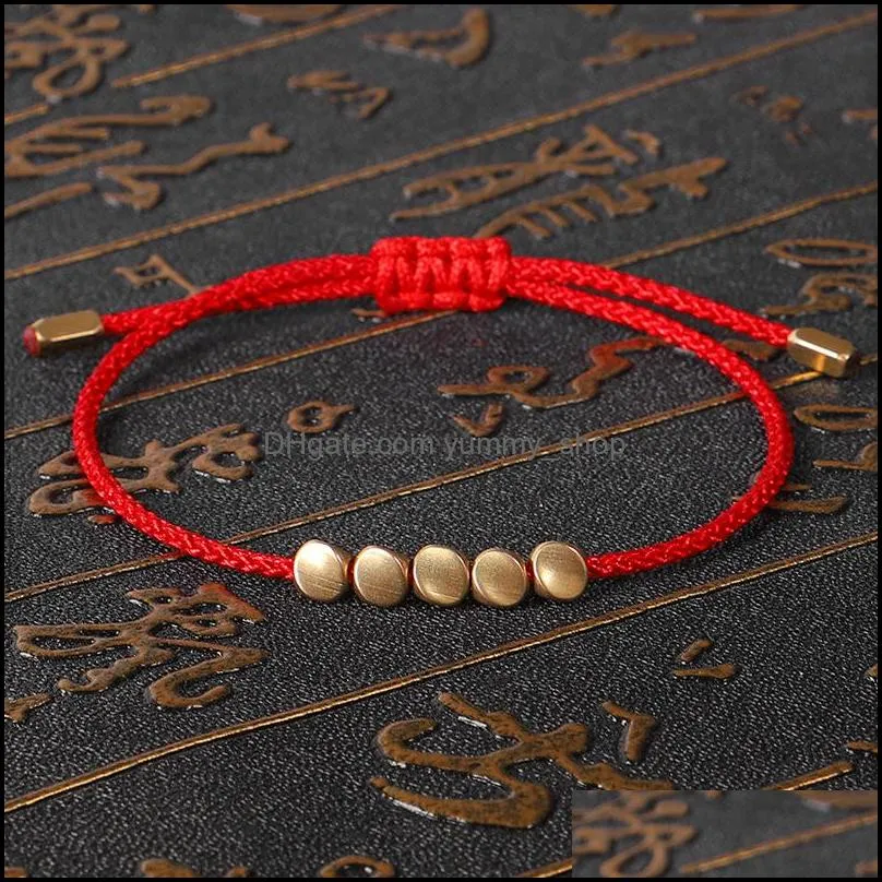 handmade tibetan copper bead lucky rope bracelet bangles for women men wax thread couple bracelets jewelry