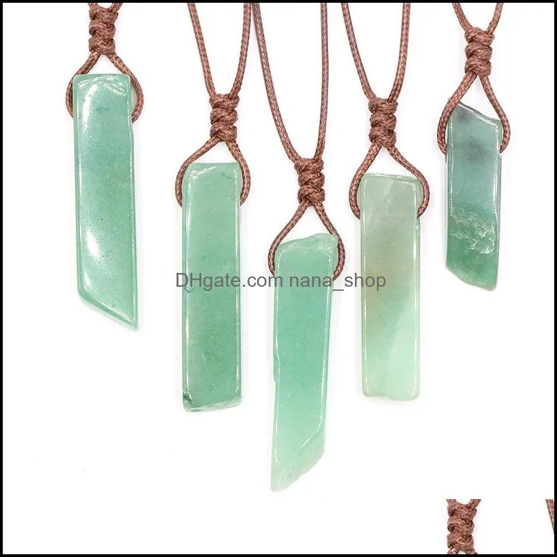 healing natural stone pendant raw mineral irregular rectangle quartz pendulum amazonite tiger eye lapsi pink crystal necklaces 2021 t2