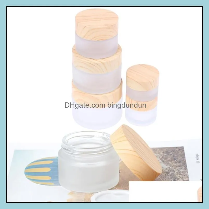 5g 10g 15g 30g 50g 100g frosted glass jar cream bottles round cosmetic jars hand face packing bottles jars with wood grain cover