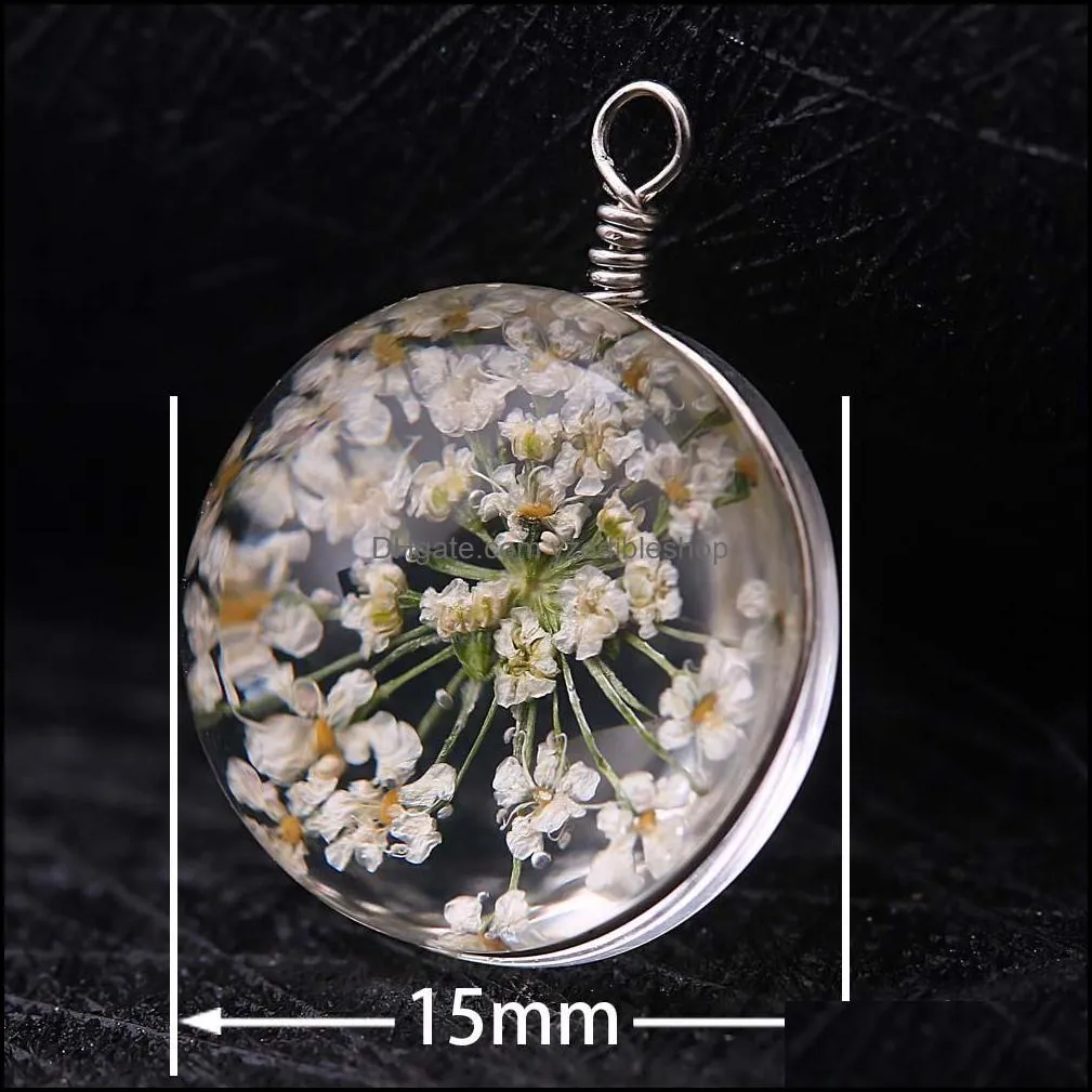 creative dried flower pendant for earring necklace woman fashion glass ball pressed flower for diy jewelry accessories