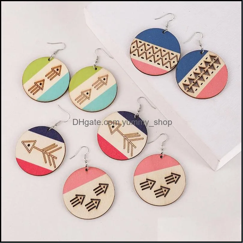  geometric wooden earrings charm for women color matching punk jewelry dangle earring wholesale