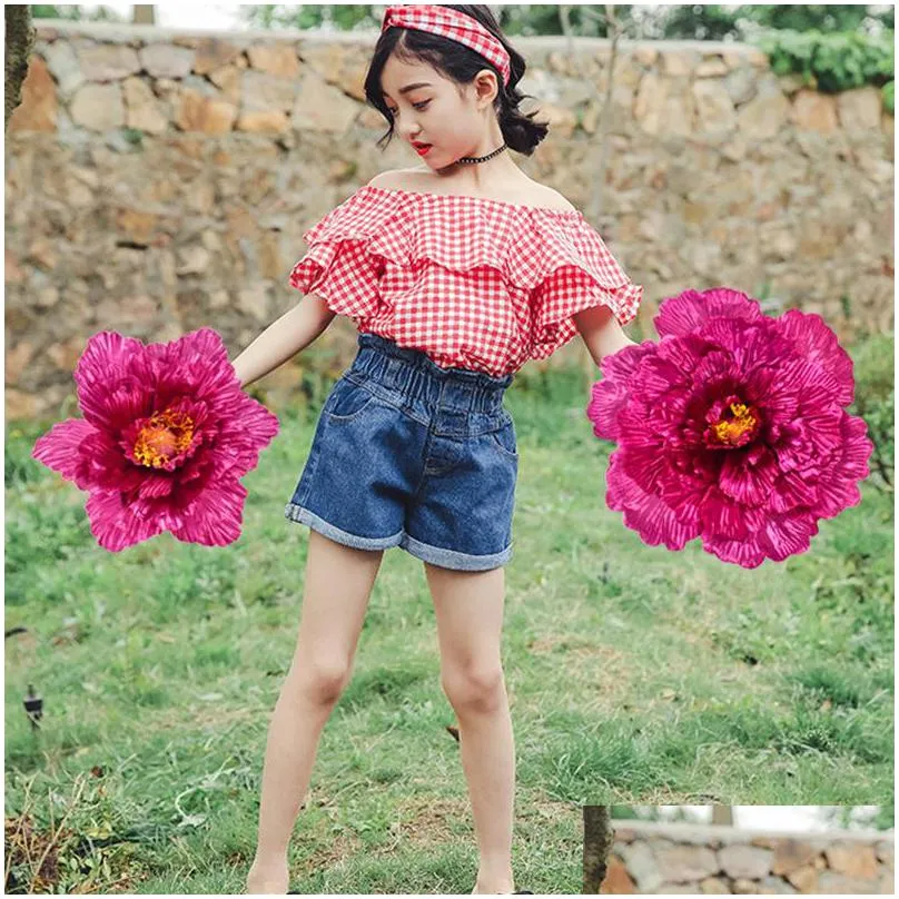 children use flower prop child dancing decoration perform elasticity hand flowers kids red blue yellow artificial peony 67 62sy l1