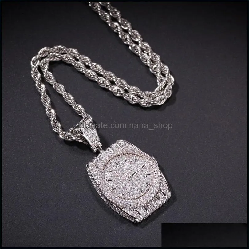 gold silver dial pendant necklace mens hip hop jewelry fashion watch pendant necklaces c3