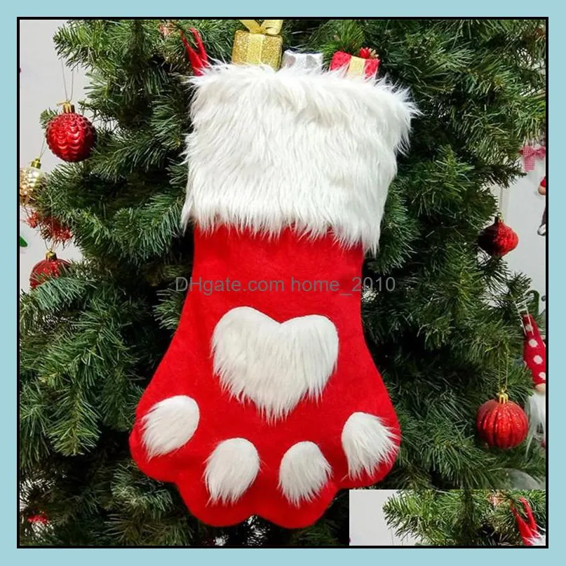  christmas party dog cat paw stocking hanging socks tree ornament decor hosiery plush xmas socks kdis gift candy bag