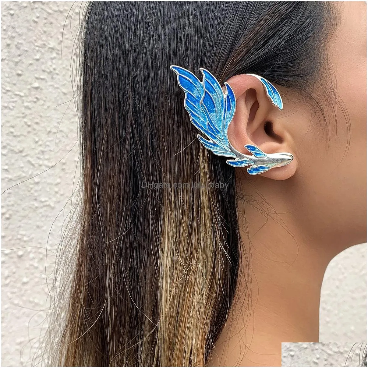 fashion jewelry enamel goldfish tail ear cuff for women single piece elf ear hang stud earrings