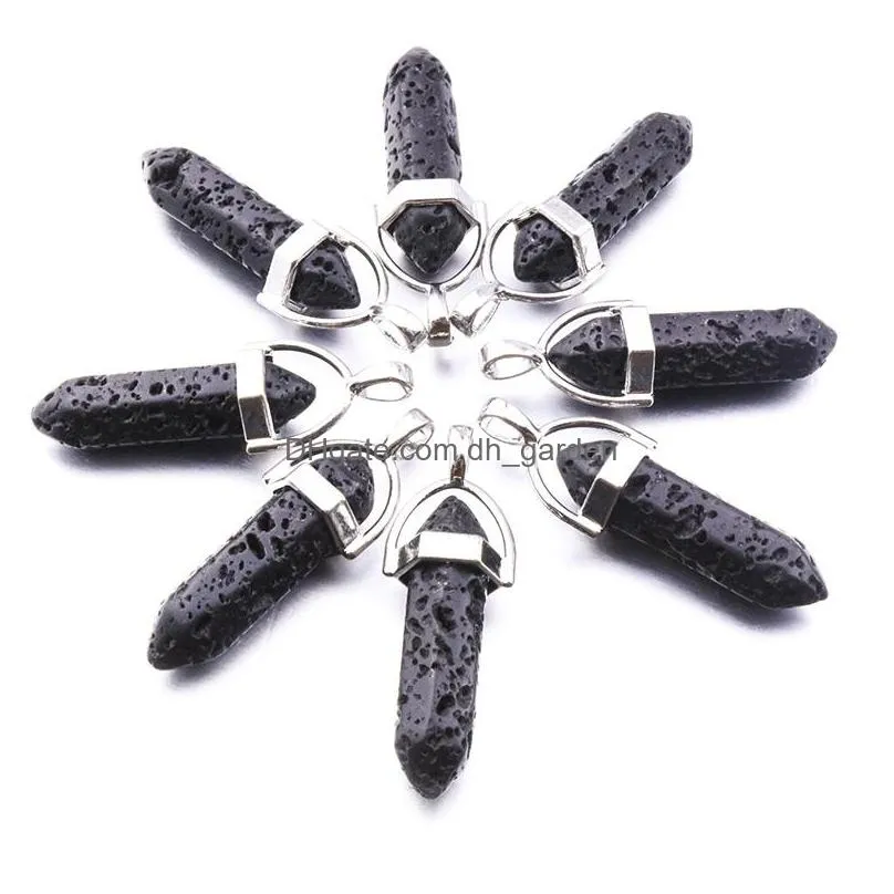 natural lava volcanic rock stone pillar shape charms point chakra pendants for jewelry making wholesale