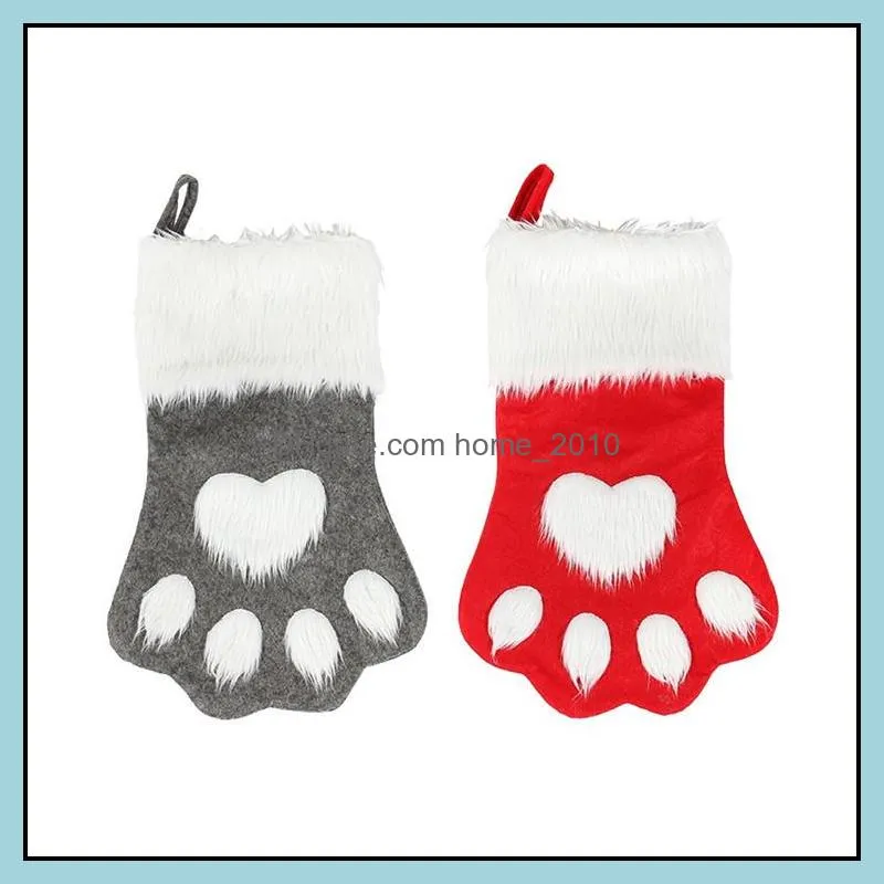  christmas party dog cat paw stocking hanging socks tree ornament decor hosiery plush xmas socks kdis gift candy bag