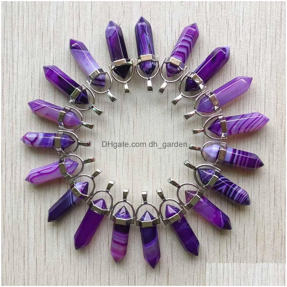 mix natural stone stripe agates pillar pendants fashion healing charms bullet pendulum necklace making accessories wholesale