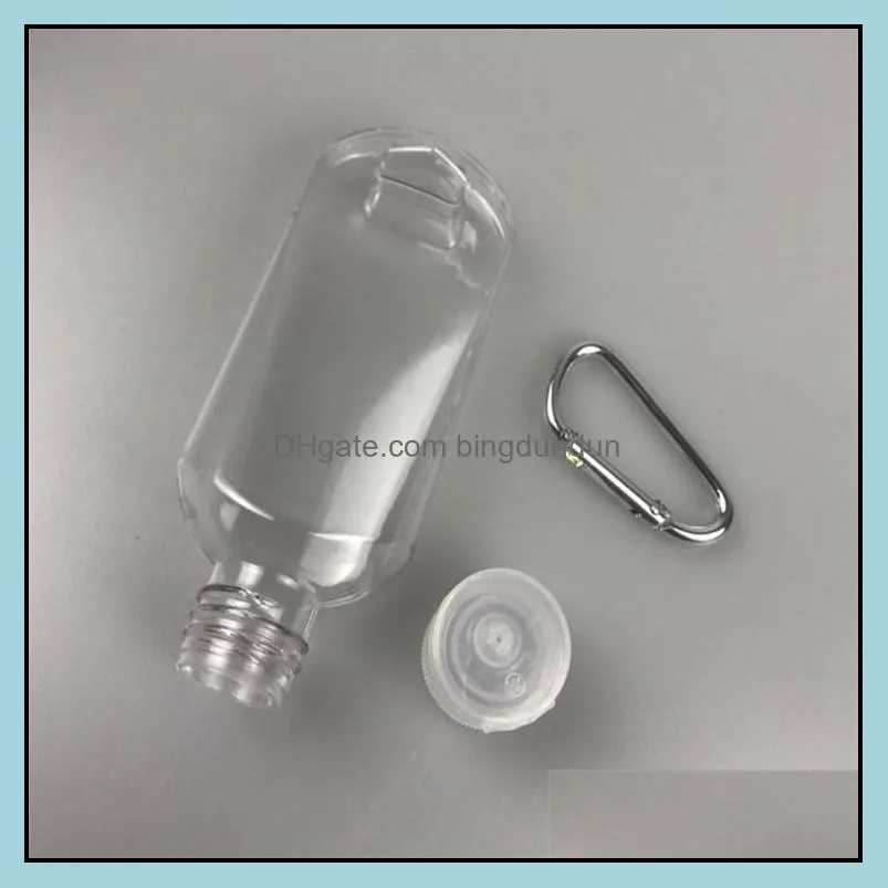 30pcs 50ml empty alcohol refillable bottle with key ring hook clear transparent plastic hand sanitizer bottle for travel