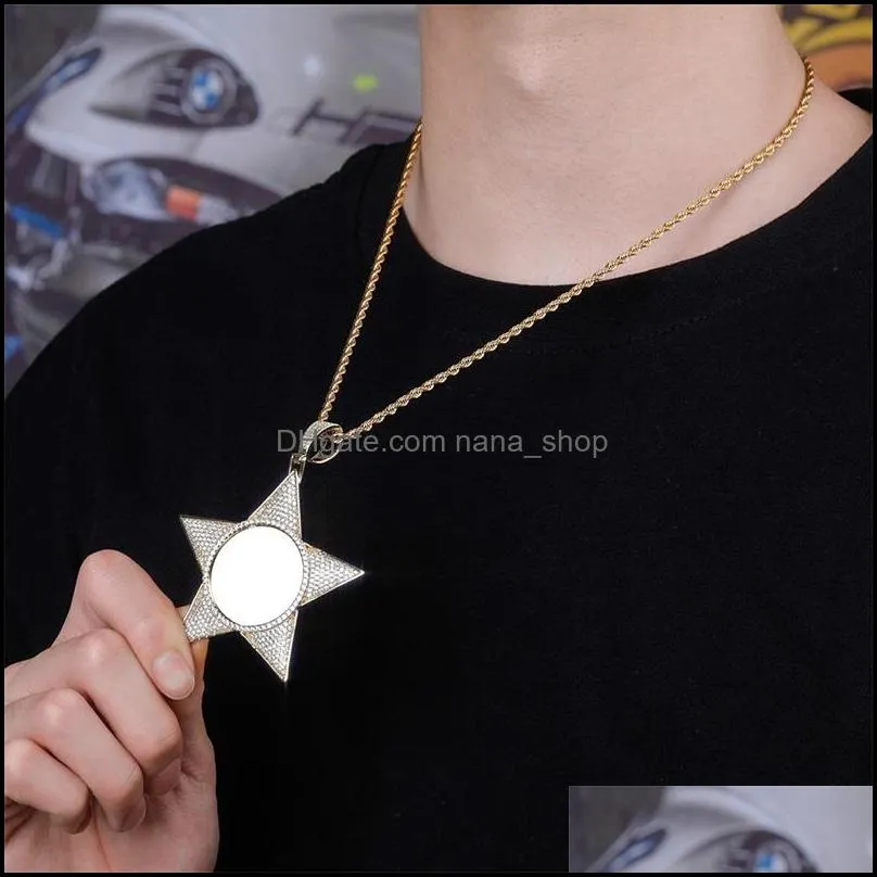 hip hop necklace luxury bling zircon customized p o necklace fashion 18k gold rhodium plated copper star men women necklaces 3489 q2