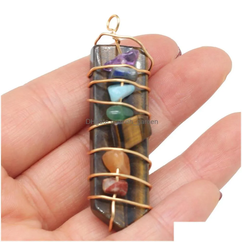 wrap natural stone 7 chakra charms arrowhead shape pendulum pendant lots quartz healing reiki crystal finding for diy necklaces jewelry