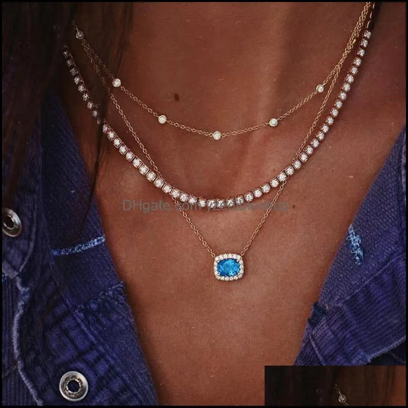 bohemian vintage multi layer crystal necklace blue crystal pendant choker necklaces for women elegant wholesale jewelry