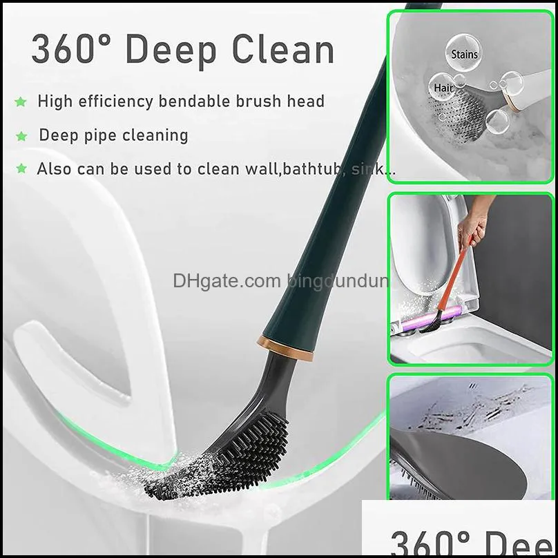 silicone toilet brushes with holder set wallmounted long handled toilet cleaning brush modern hygienic bathroom accessories