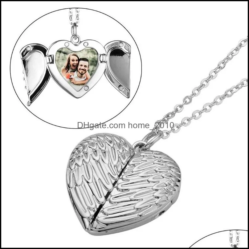 sublimation blanks necklace decorations locket fashion angel wings transfer printing heart shape consumables for diy jewelry making p o pendant