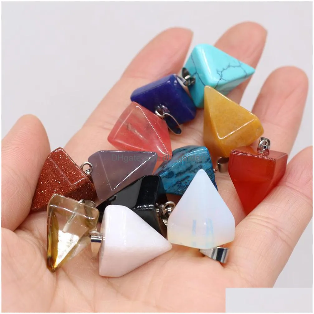natural crystal pyramid shape stone charms point handmade pendants for necklace earrings jewelry making