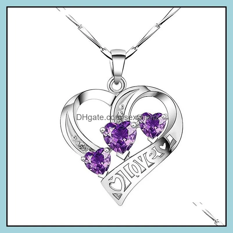 heart blue crystal pendant necklace romantic womens party jewelry fashion valentines day gifts silver amethyst necklaces
