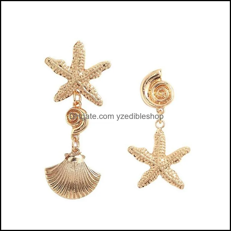 vintage starfish shell earring metal gold color shell asymmetry conch stud earrings geometric irregular pendant ear bohemia beach