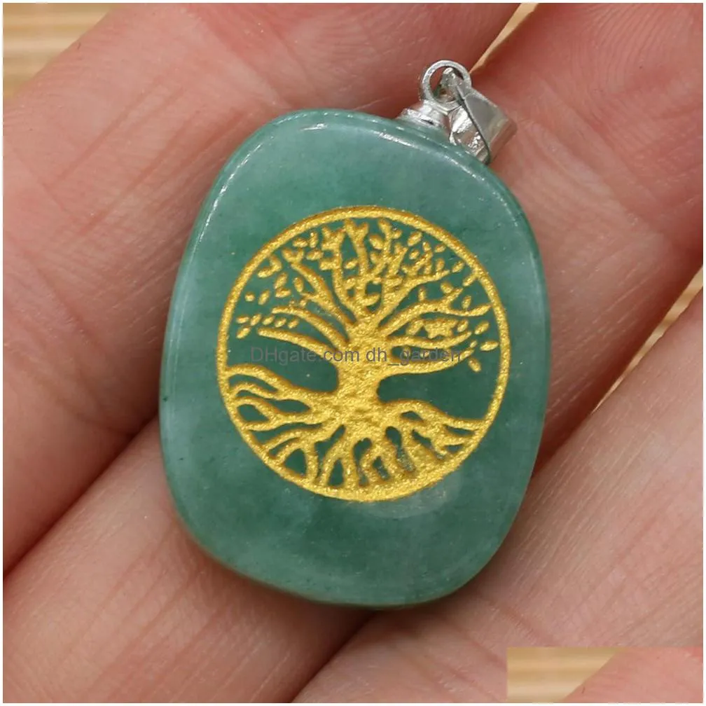 natural stone square charms reiki healing gold tree of life symbol crystal turquoises rose quartz stones pendant for jewelry making necklace